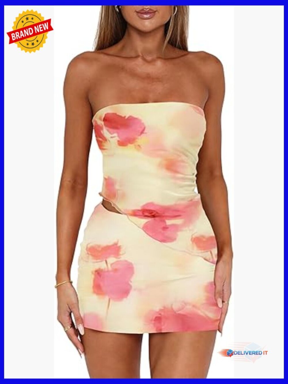 Two Piece Skirt Set Strapless Asymmetrical Tube Top Mini Skirt Y2K Summer Outfit